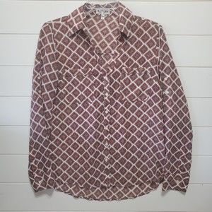 Express the Portofino shirt womens size S P cream red diamond print long tabbed
